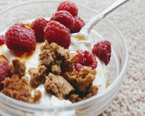 Greek yogurt in a bowl with spoon