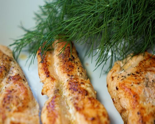 Salmon fillet grilled with herbs